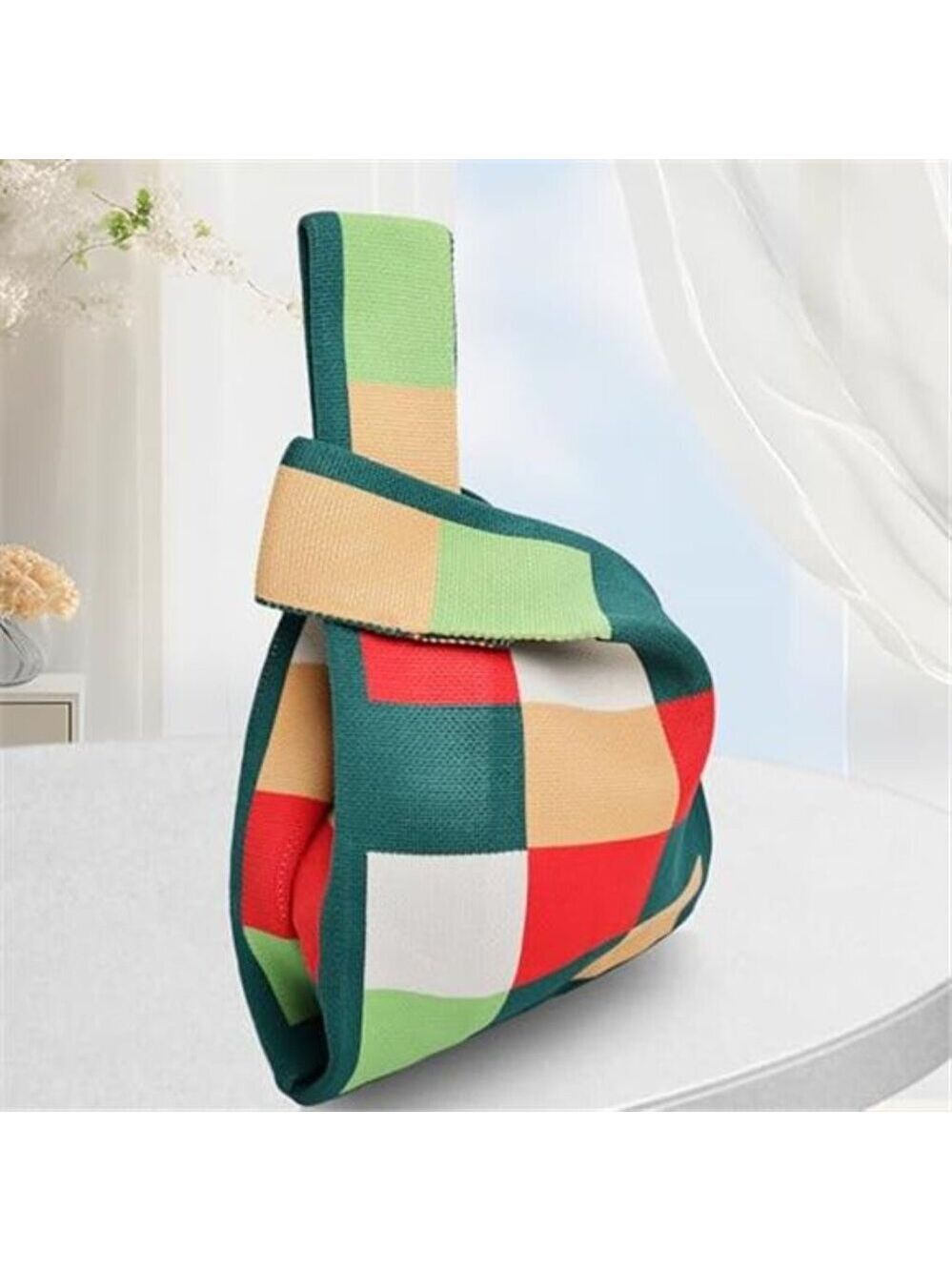 Small Multicolor Crochet Knit Knot Wrist Bag Cute Mini Tote Wristlet Pouch Purse